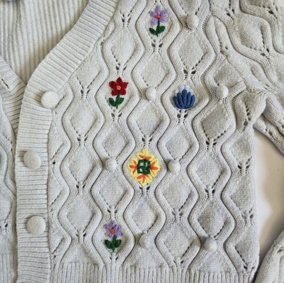 Urban revivo floral embroidered cardigan off white button down bell sleeve sz 4 - Picture 4 of 10